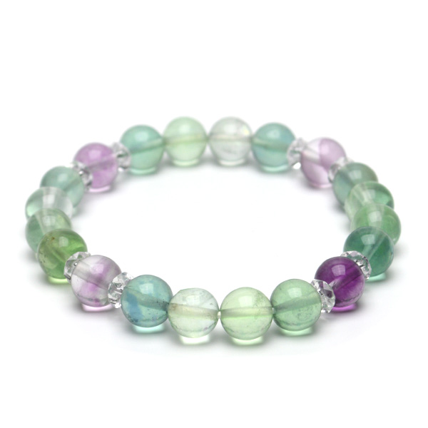 フローライト(蛍石)、カット水晶 - 8mm玉、サイズ16cm | 天然石