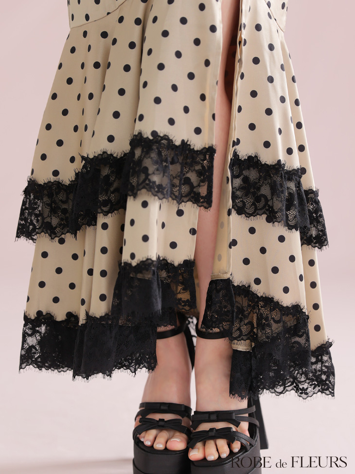 Lサイズあり【ROBE de FLEURS/ローブドフルール】ドット/ サテン