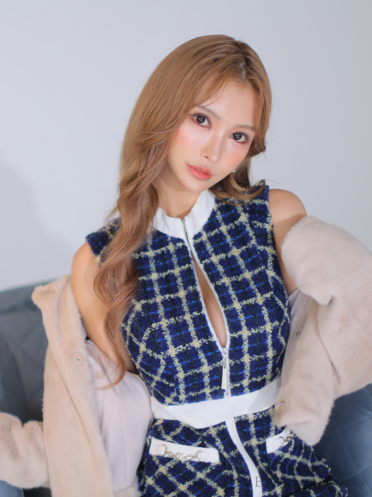 Lサイズあり【DEA./ディア】ツイード/ チェック/ ジップ/ 谷間魅せ/ A