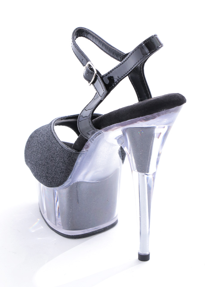 オープントゥグリッタークリアヒール/ラメ/アンクルストラップ