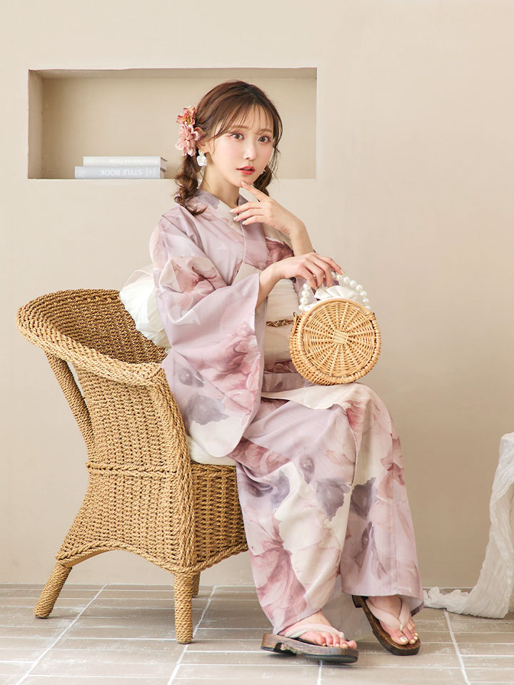 即日発送】アンティークフラワーピンク浴衣【浴衣3点セット 浴衣/帯