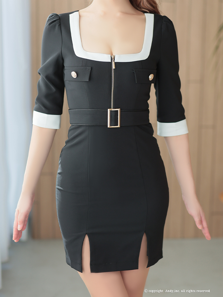 XSサイズあり【ANDY/アンディ】バイカラー/ フロントジップ/ ベルト