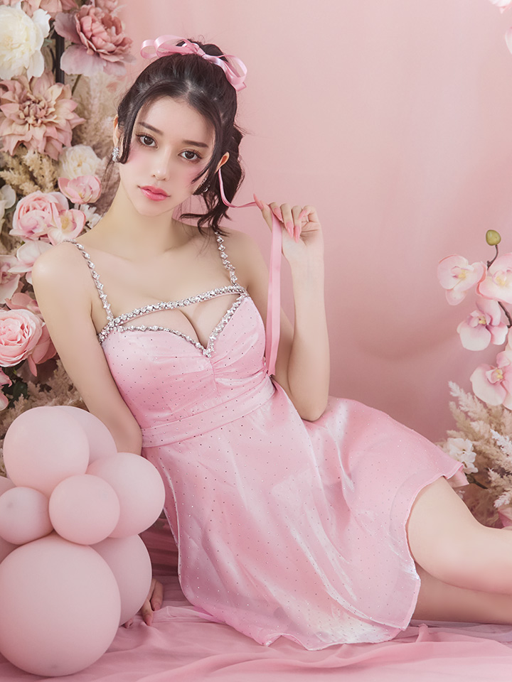 XSサイズあり【ROBE de FLEURS/ローブドフルール】ストーン/ サテン