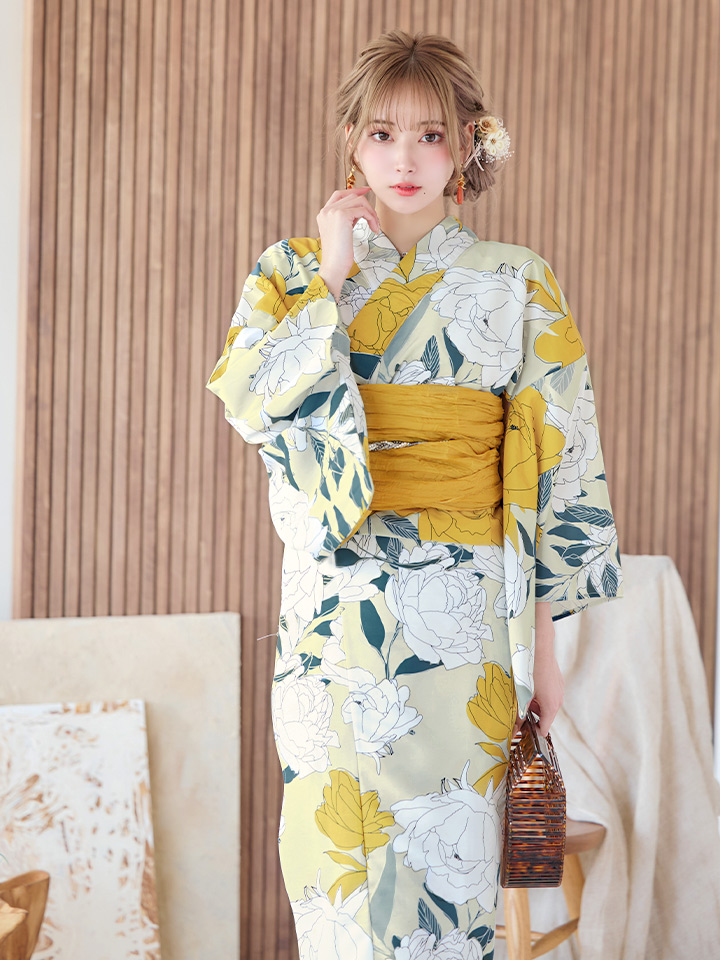 即日発送】レトロモダン牡丹浴衣【浴衣3点セット 浴衣/帯/下駄】[OF04