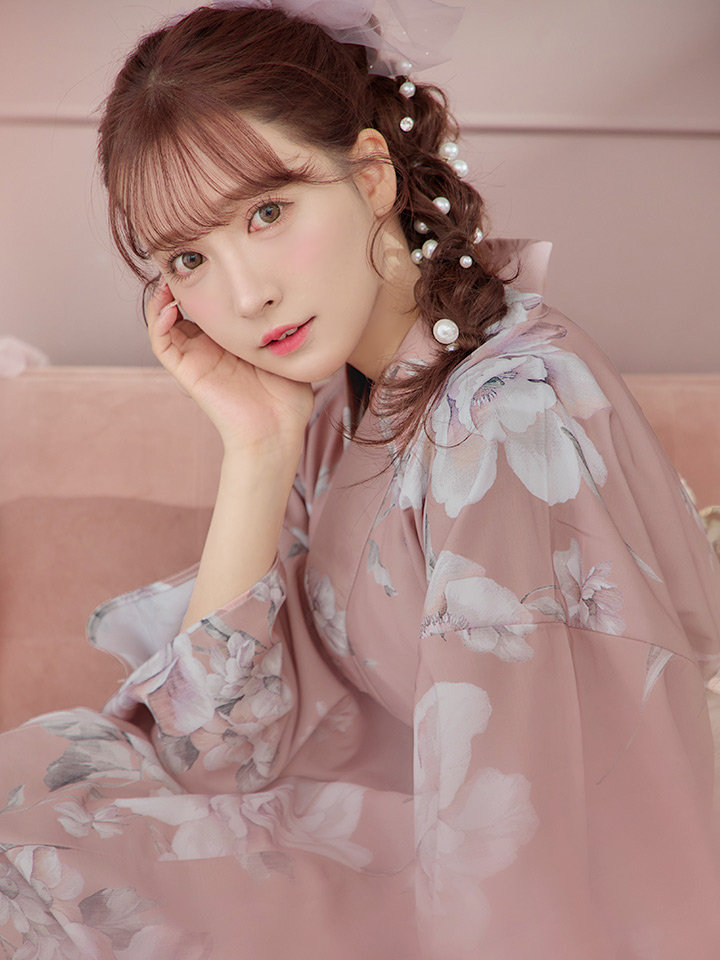 即日発送】大人スウィート/くすみピンク椿浴衣【浴衣3点セット 浴衣