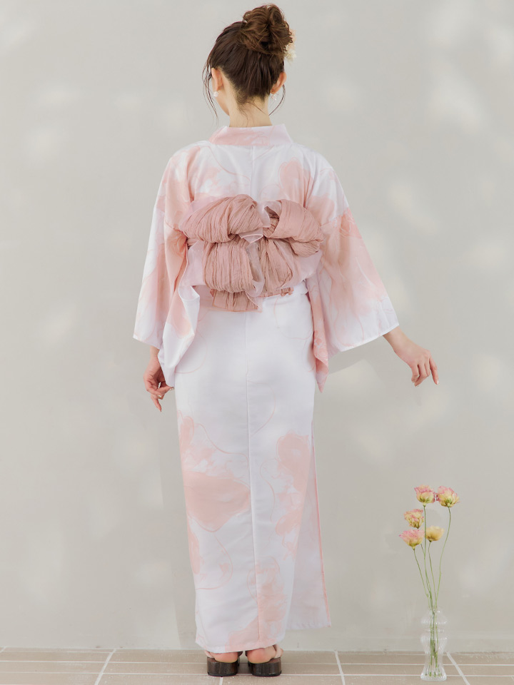 即日発送】ニュアンスピンクフラワー浴衣【浴衣3点セット 浴衣/帯