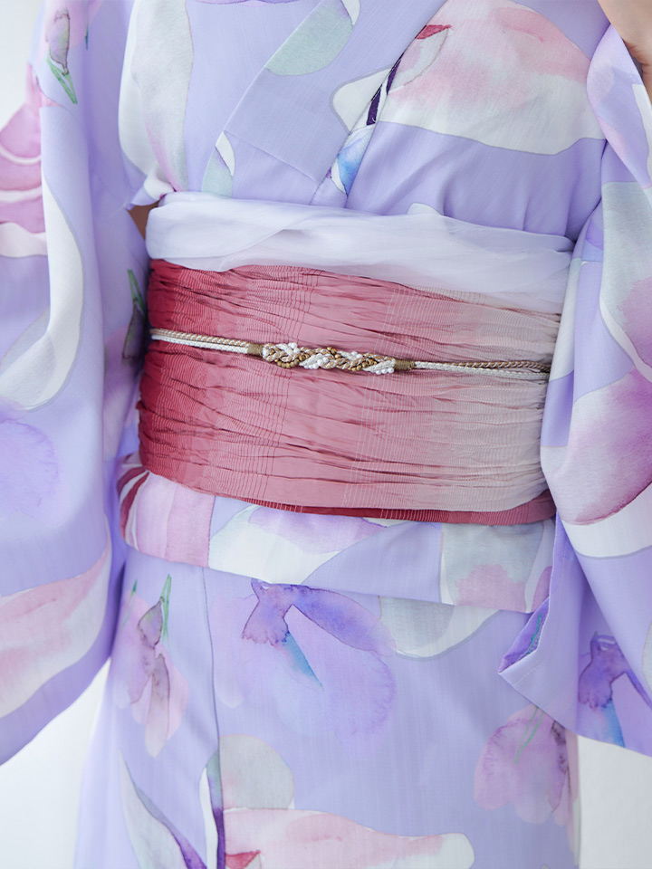 即日発送】【Riuコラボ】パープル地に咲く百合浴衣【浴衣3点セット