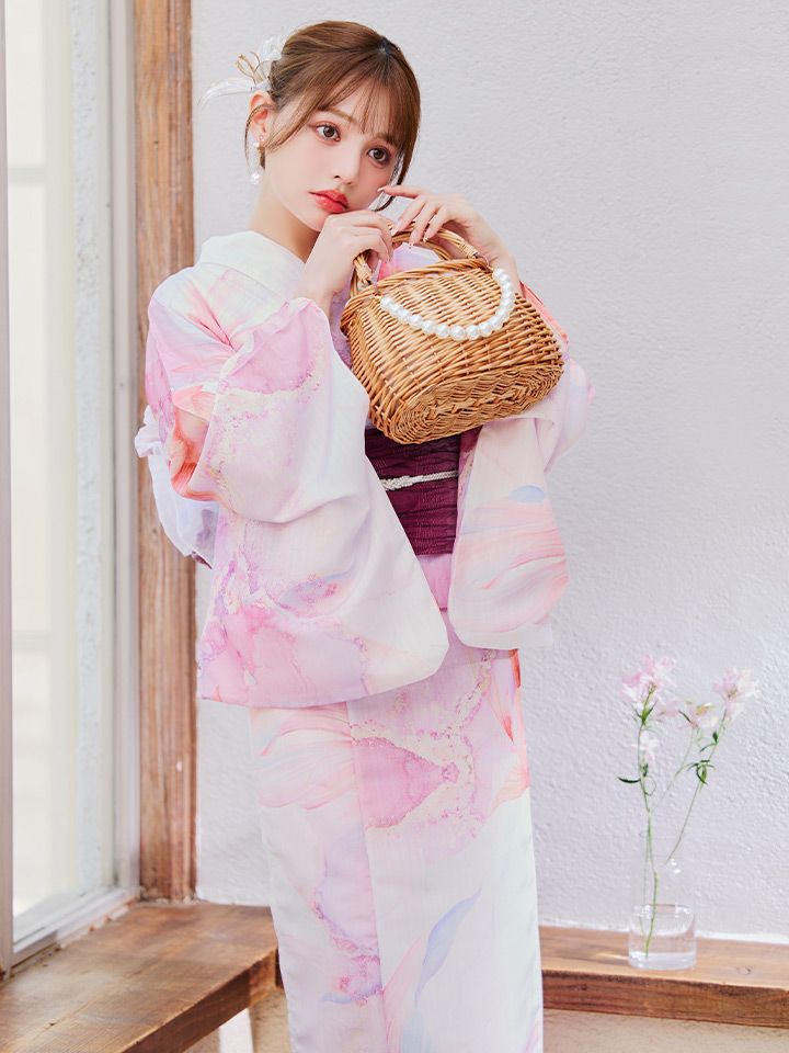 即日発送】ニュアンスピンク金魚浴衣【浴衣3点セット 浴衣/帯/下駄