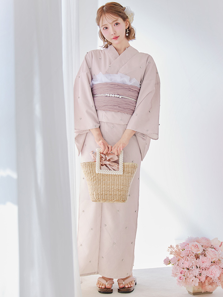 即日発送】アーガイルビジュー浴衣【浴衣3点セット 浴衣/帯/下駄