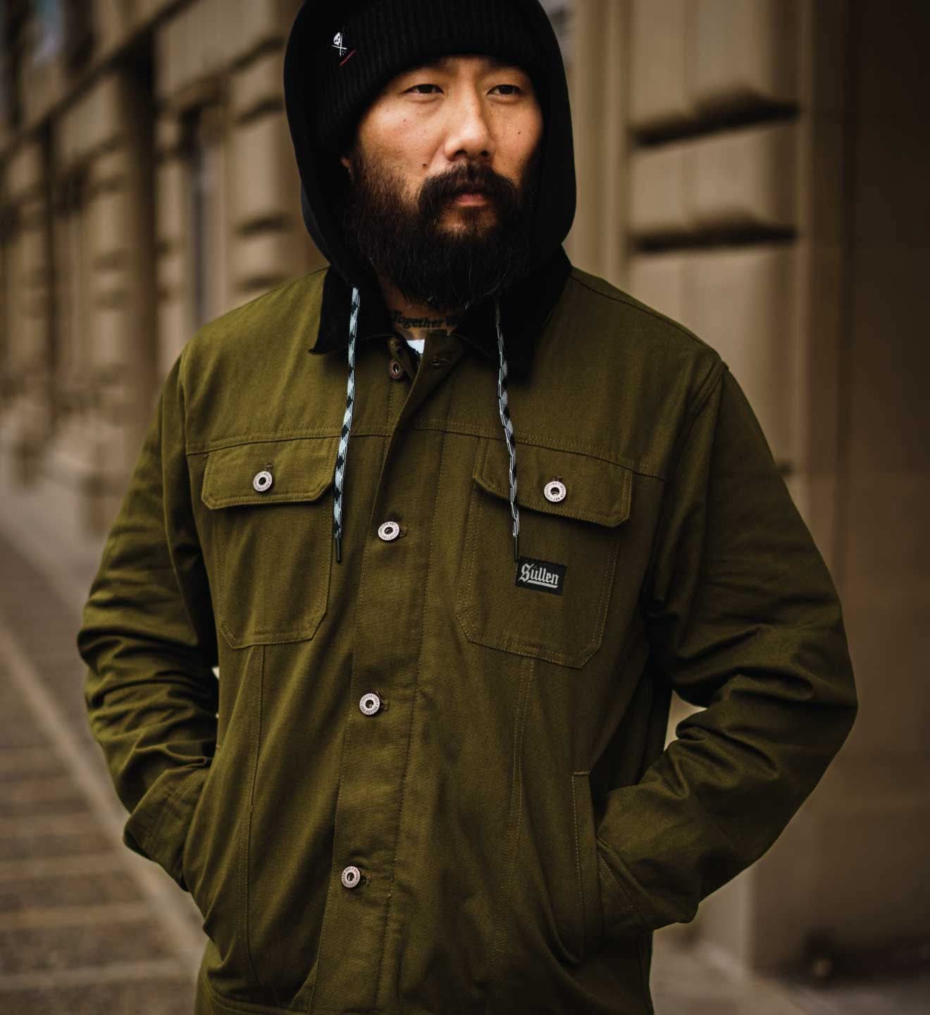 Duck Canvas Survivalist Jacket with Fleece Hood - Army Green