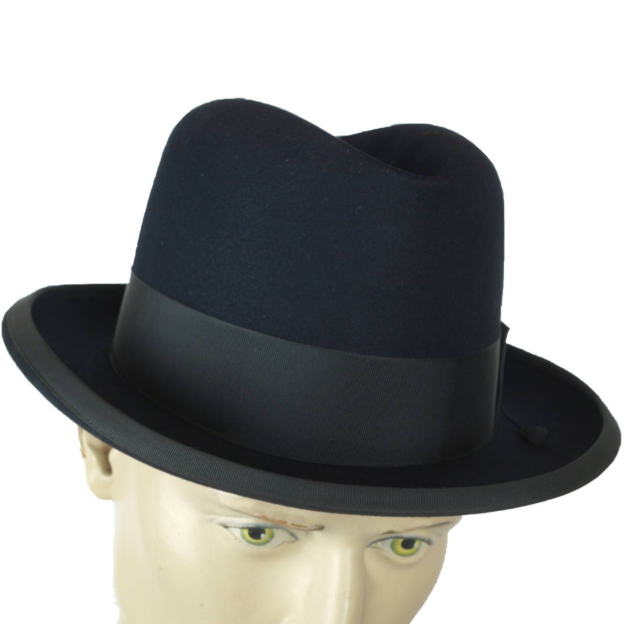 Vintage 1950s Stetson Imperial Homburg Hat Black Fur Felt Fedora