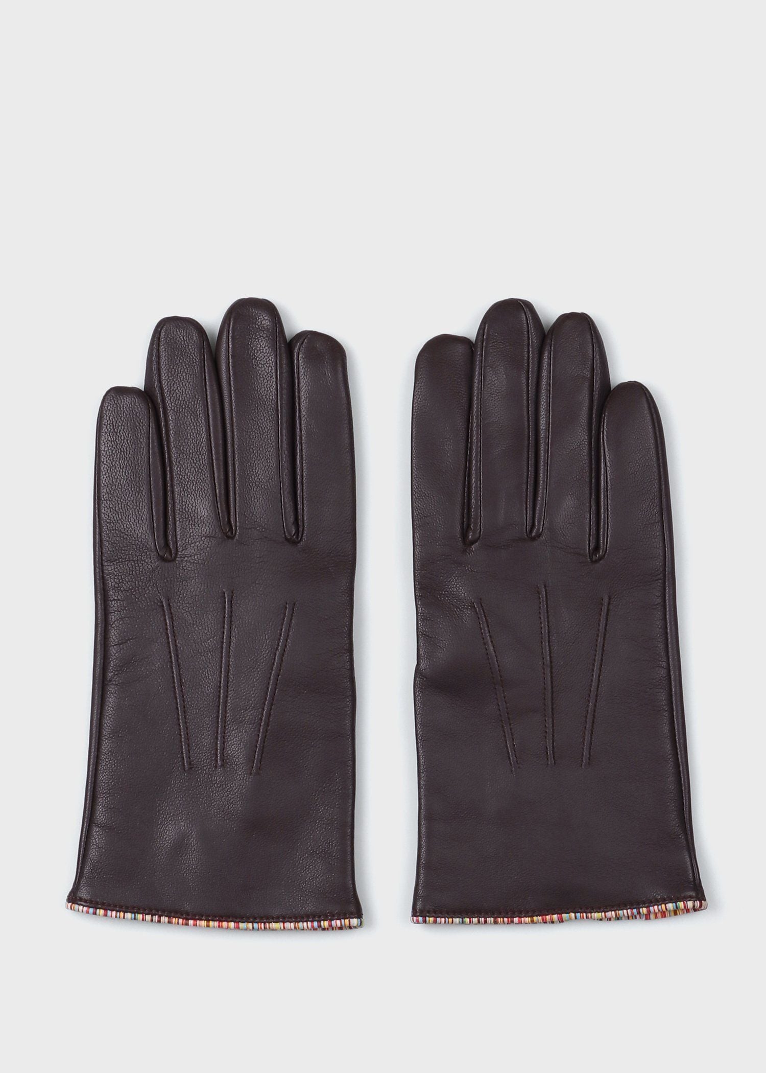 シグネチャーストライプ パイピング レザーグローブ（ダークブラウン