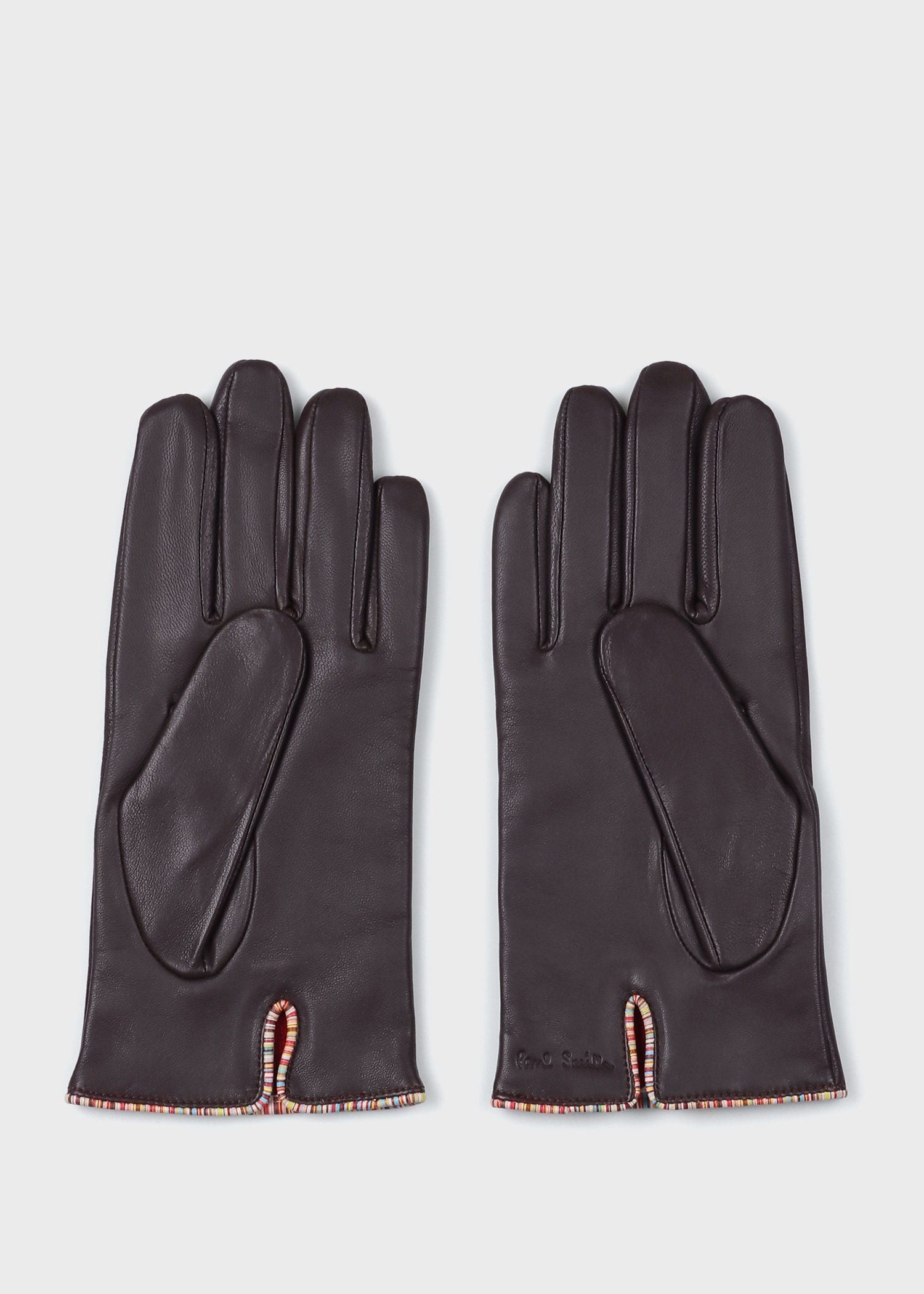 シグネチャーストライプ パイピング レザーグローブ（ダークブラウン