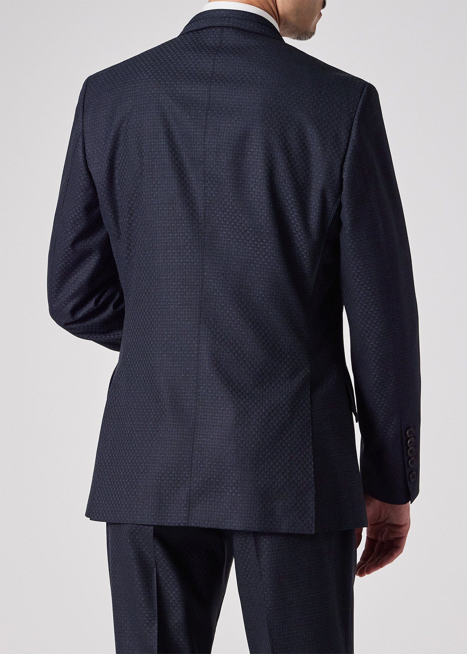 テクスチャードチェック ピークドラペル スーツ（ネイビー） ｜ポール