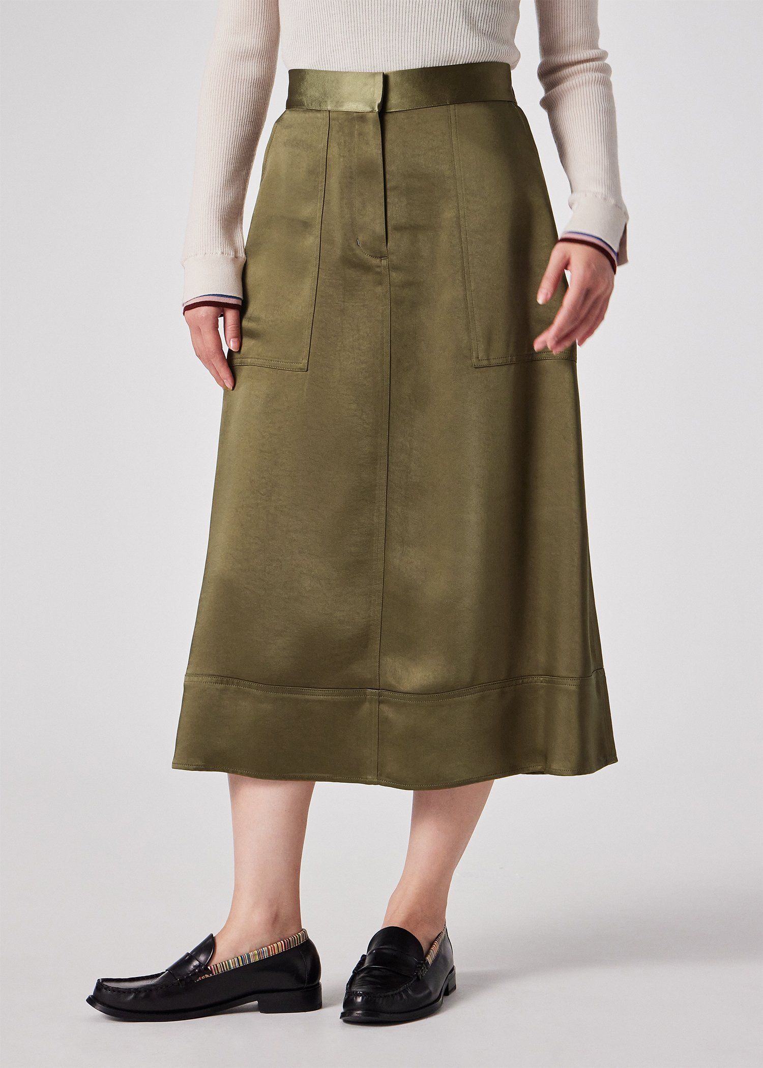 ウィメンズ サテン ミリタリー スカート（カーキ） ｜ポール・スミス