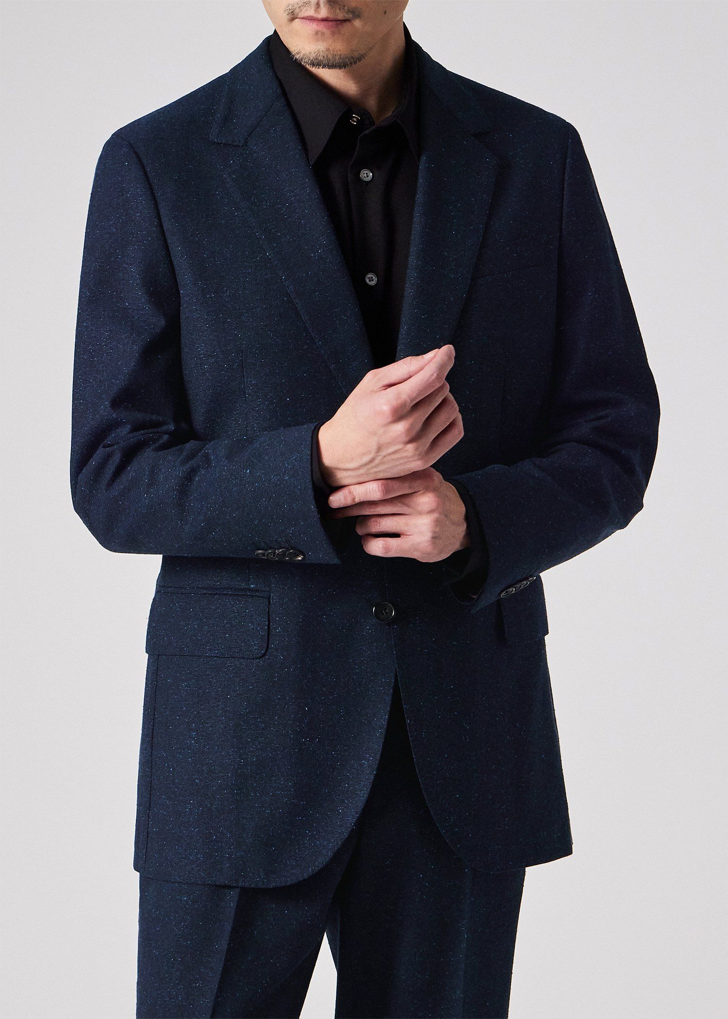ウールシルク カラーネップツィード 2Bジャケット（ネイビー