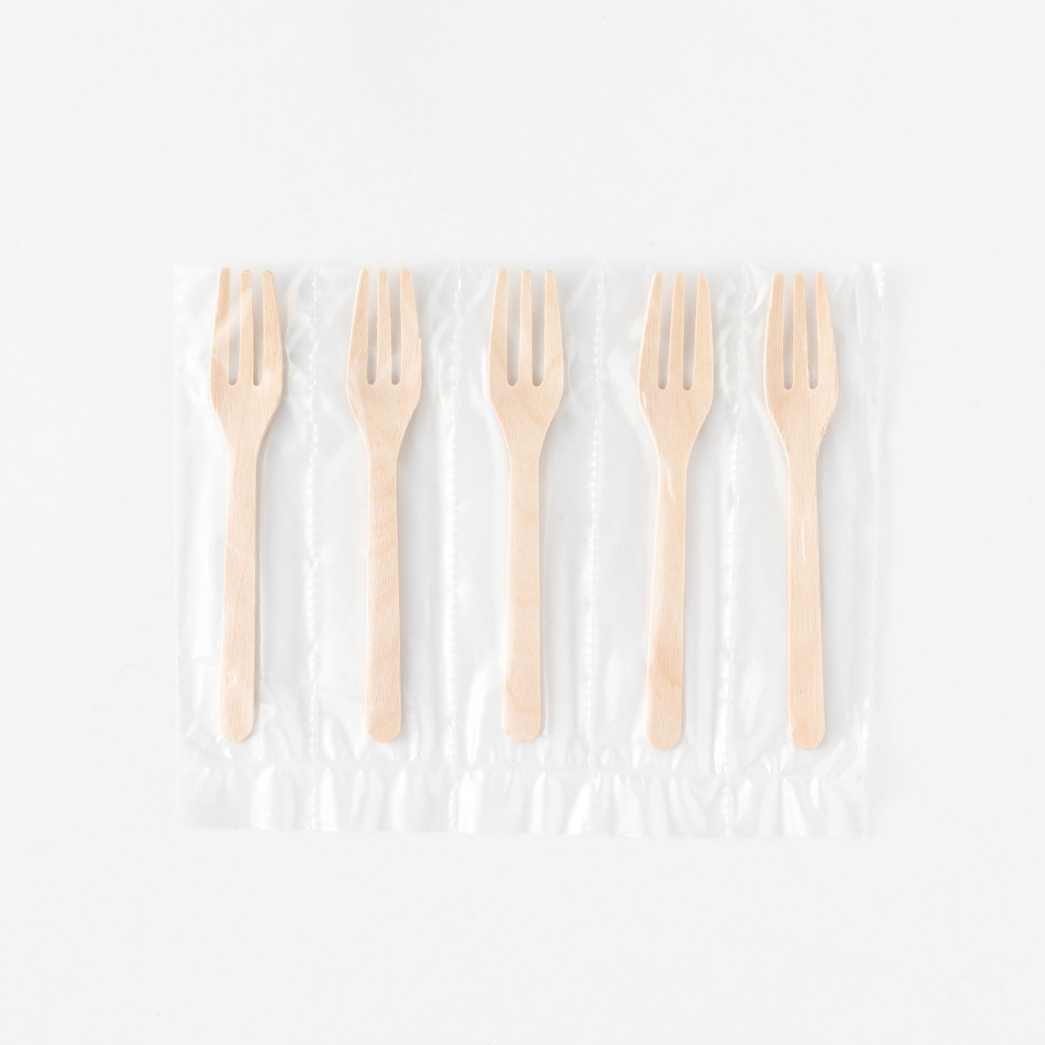 使い捨てフォーク 木製フォーク100 透明5連袋 アサヒグリーン