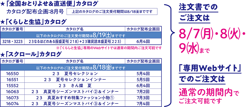 お盆期間配送お休み（水曜日）｜生活協同組合おおさかパルコープ