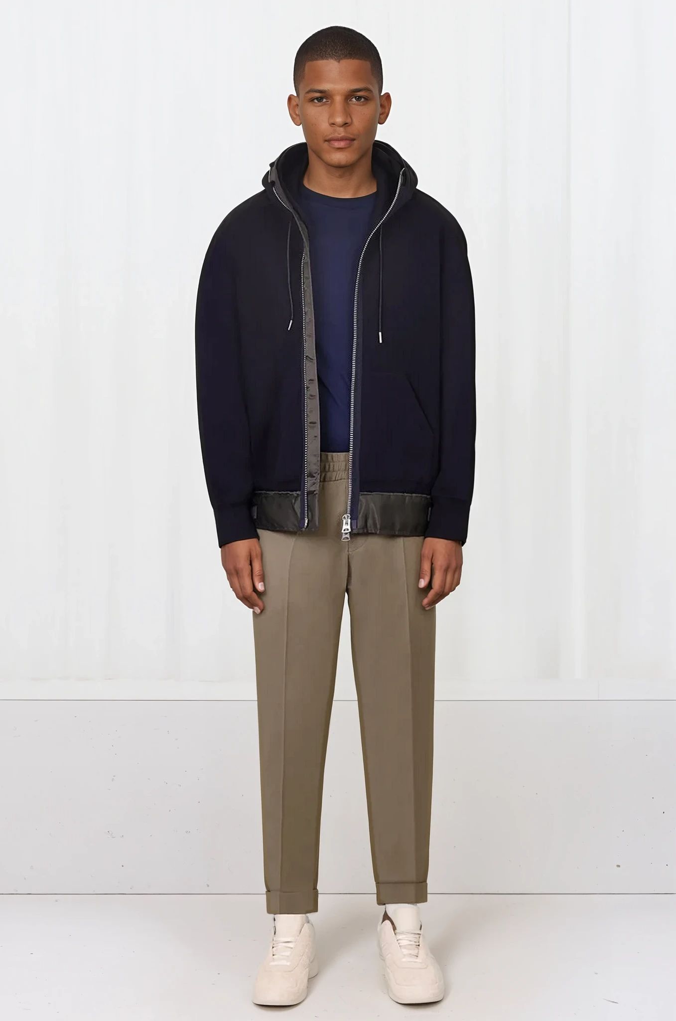 SACAI SPONG SWEAT HOODIE NAVY KHAKI NEW SEASON PARLOUR X ONLINE