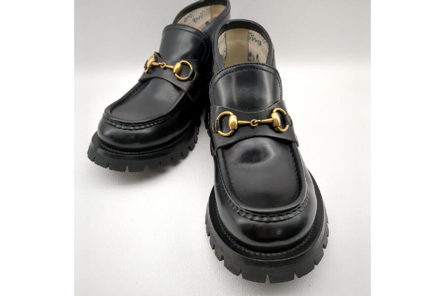 GUCCI 545280 レザーホースビットローファー ブラック SIZE 6 Bee刺繍