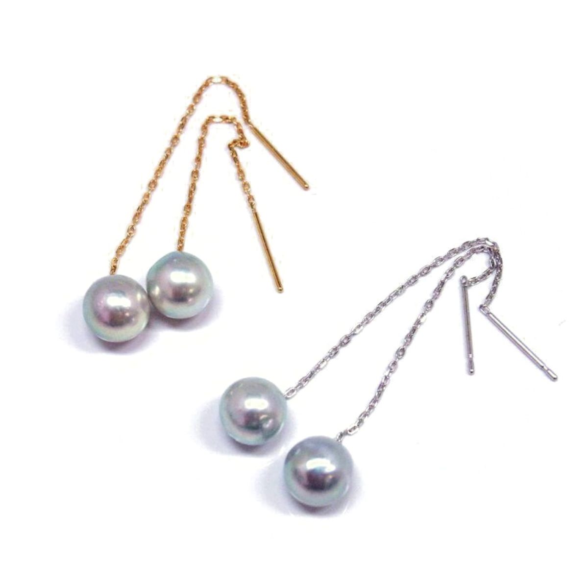 Rv】特価 K18 アコヤ真珠 ピアス 7mmUP ロングアメリカンピアス Rv