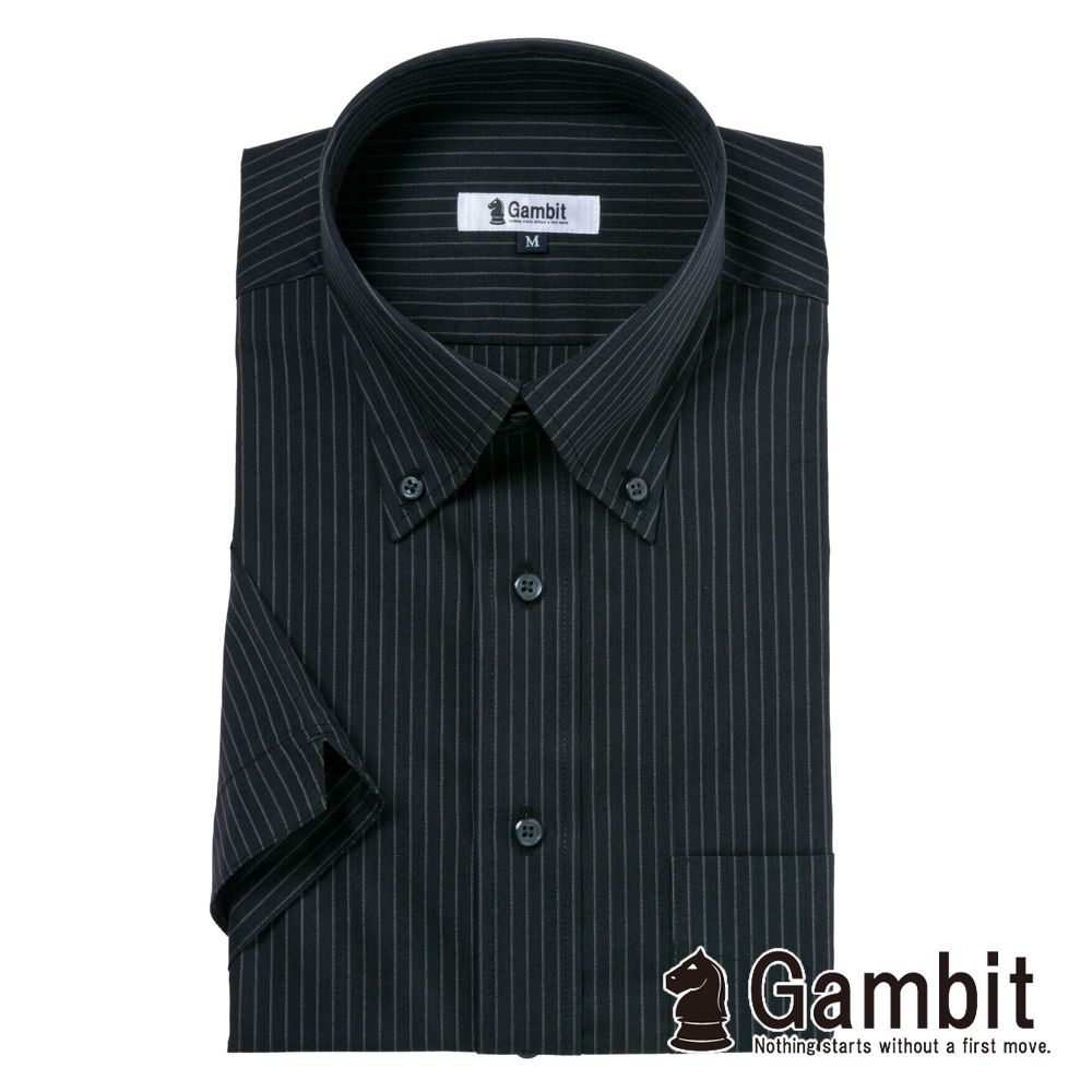 半袖ワイシャツ[Gambit] ボタンダウン 吸水速乾 ブラック×グレー