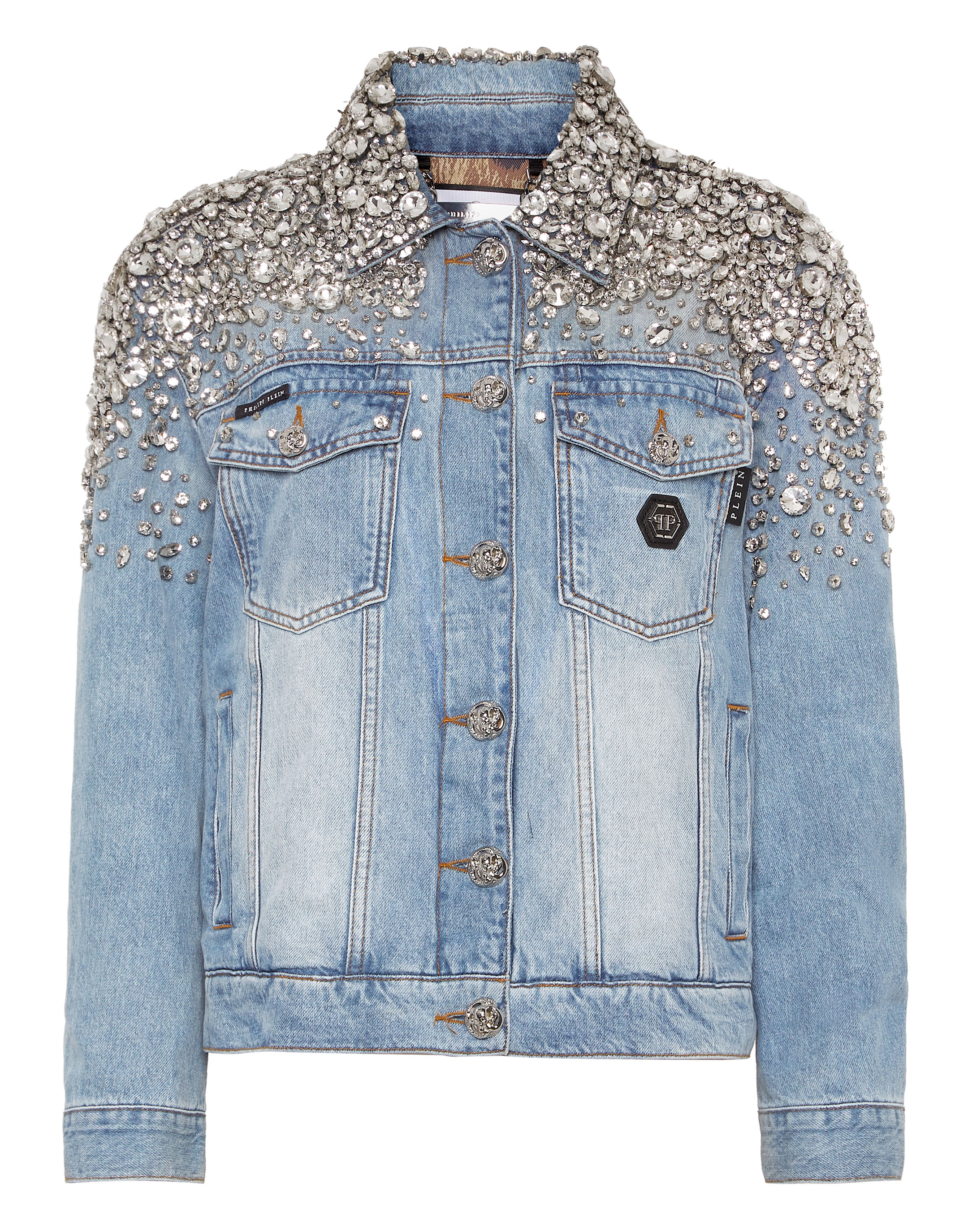 Crystal Stones Denim Oversize Jacket with Stones | Philipp Plein