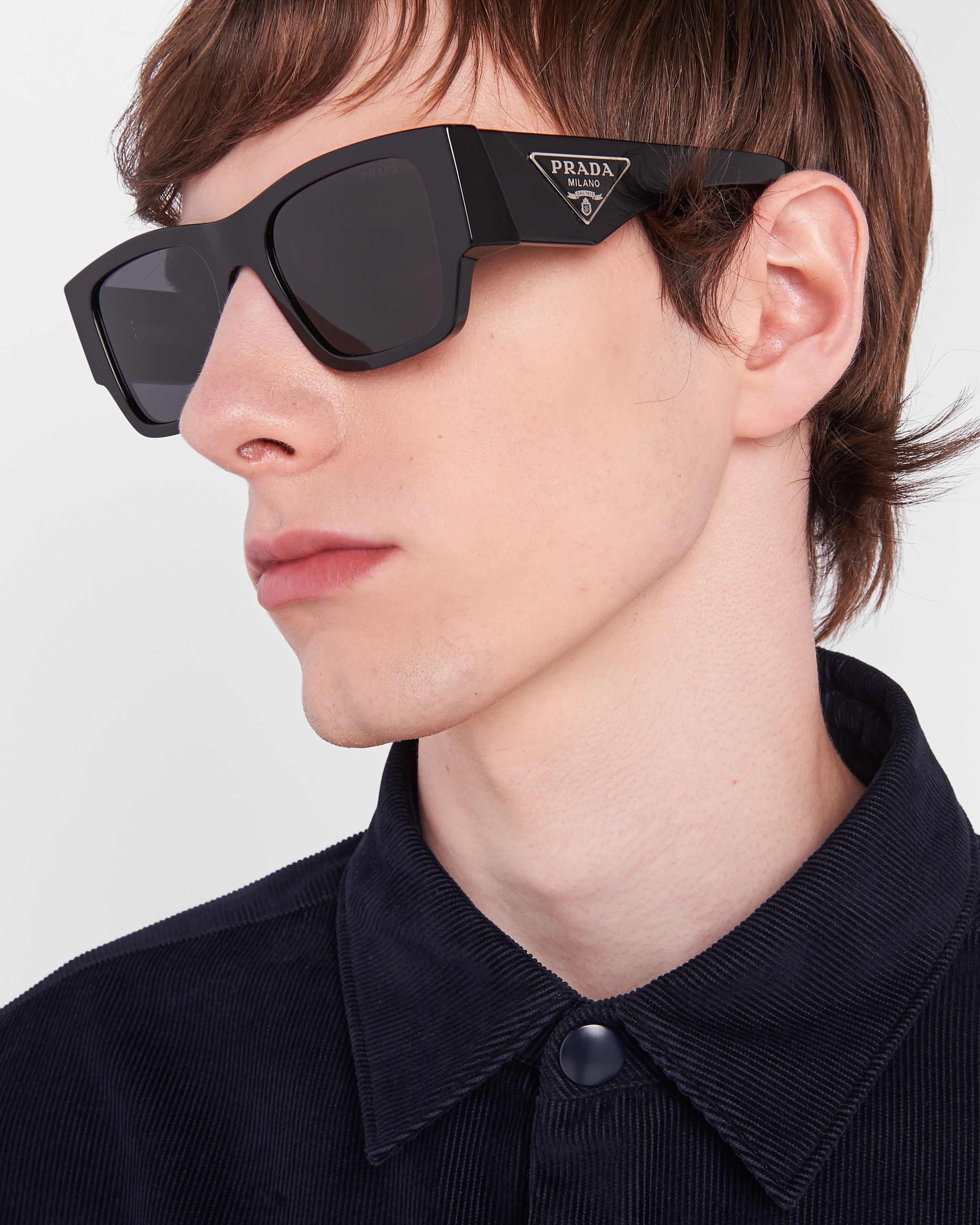 Slate Gray Lenses Sunglasses With Triangle Logo | PRADA