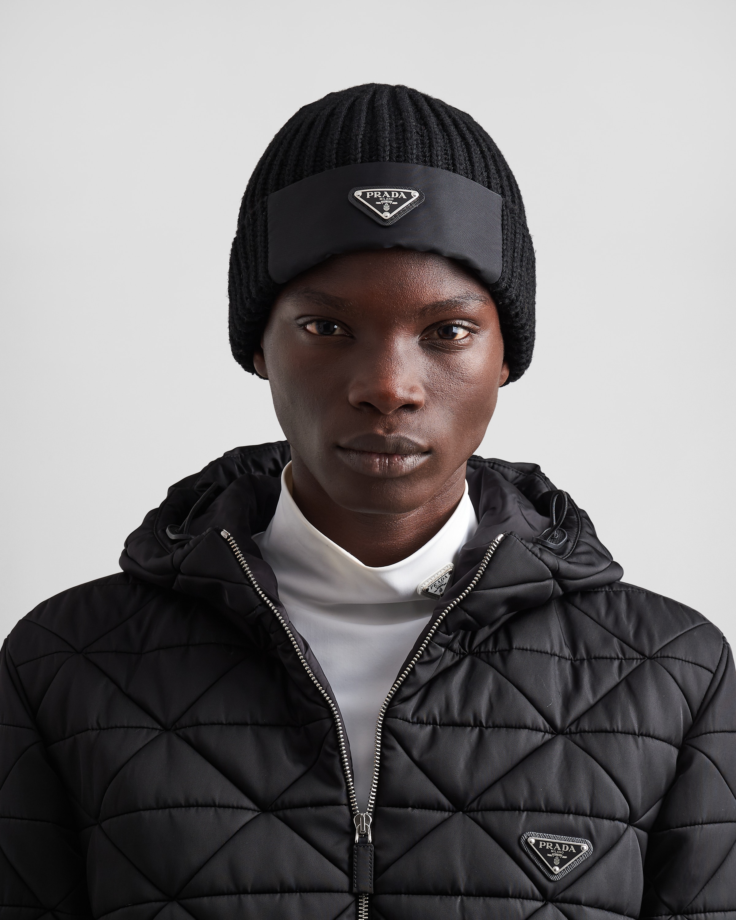 Black Re-nylon Gabardine And Wool Cap | PRADA