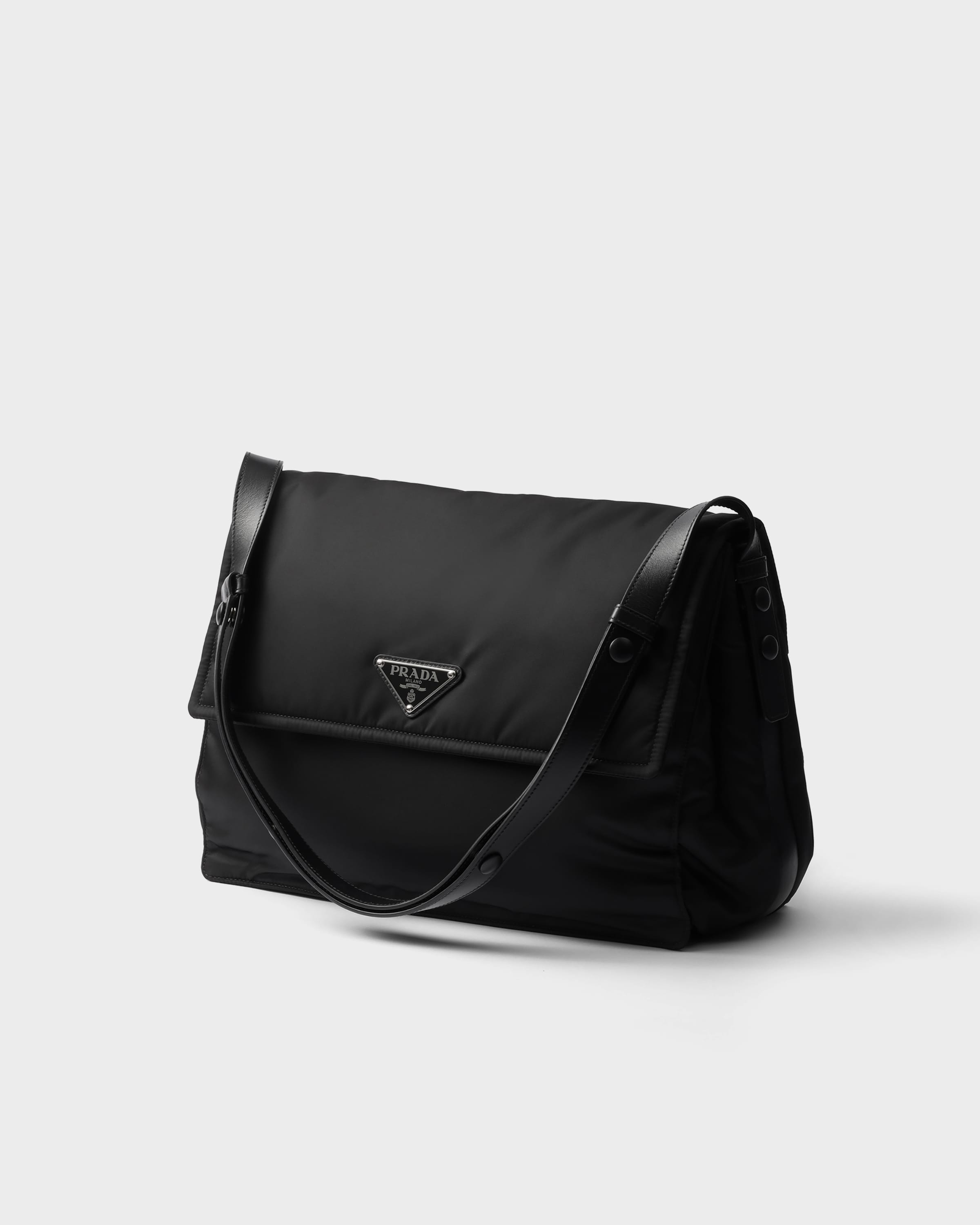 Black Prada Traveller Large Padded Re-nylon Shoulder Bag | PRADA