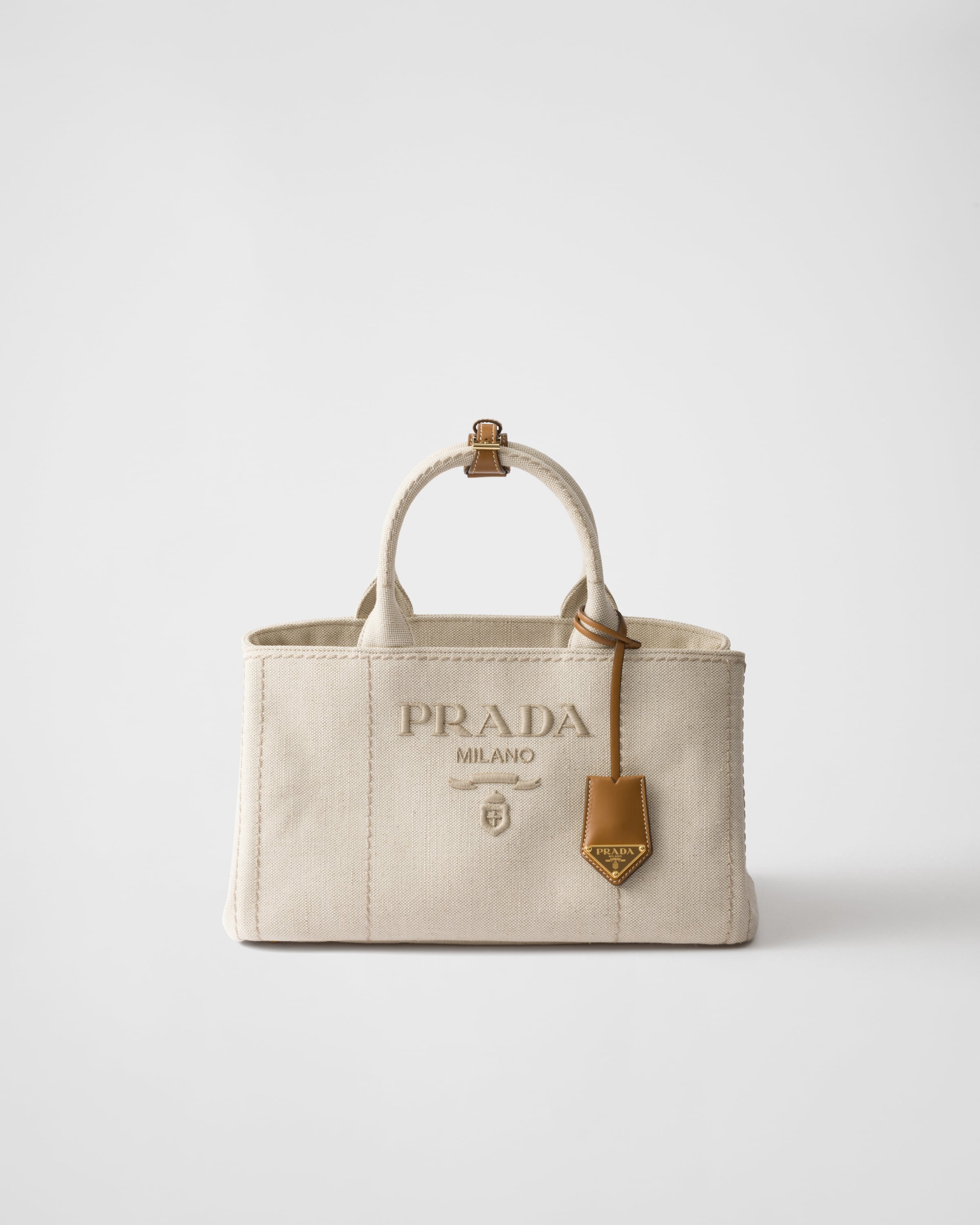 Natural Prada Jardinière Large Linen Blend Handbag | PRADA