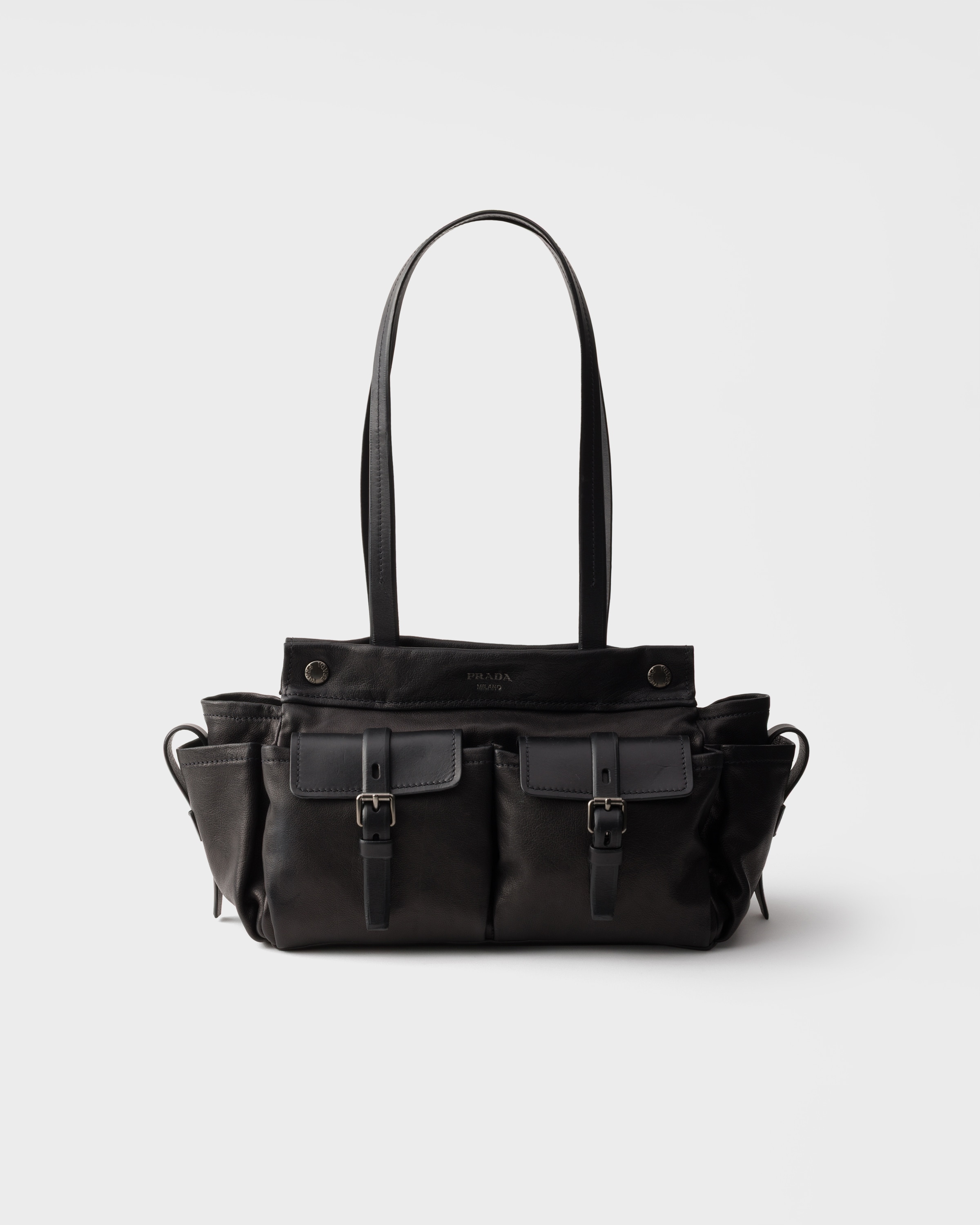Black Prada Route Medium Leather Tote Bag | PRADA