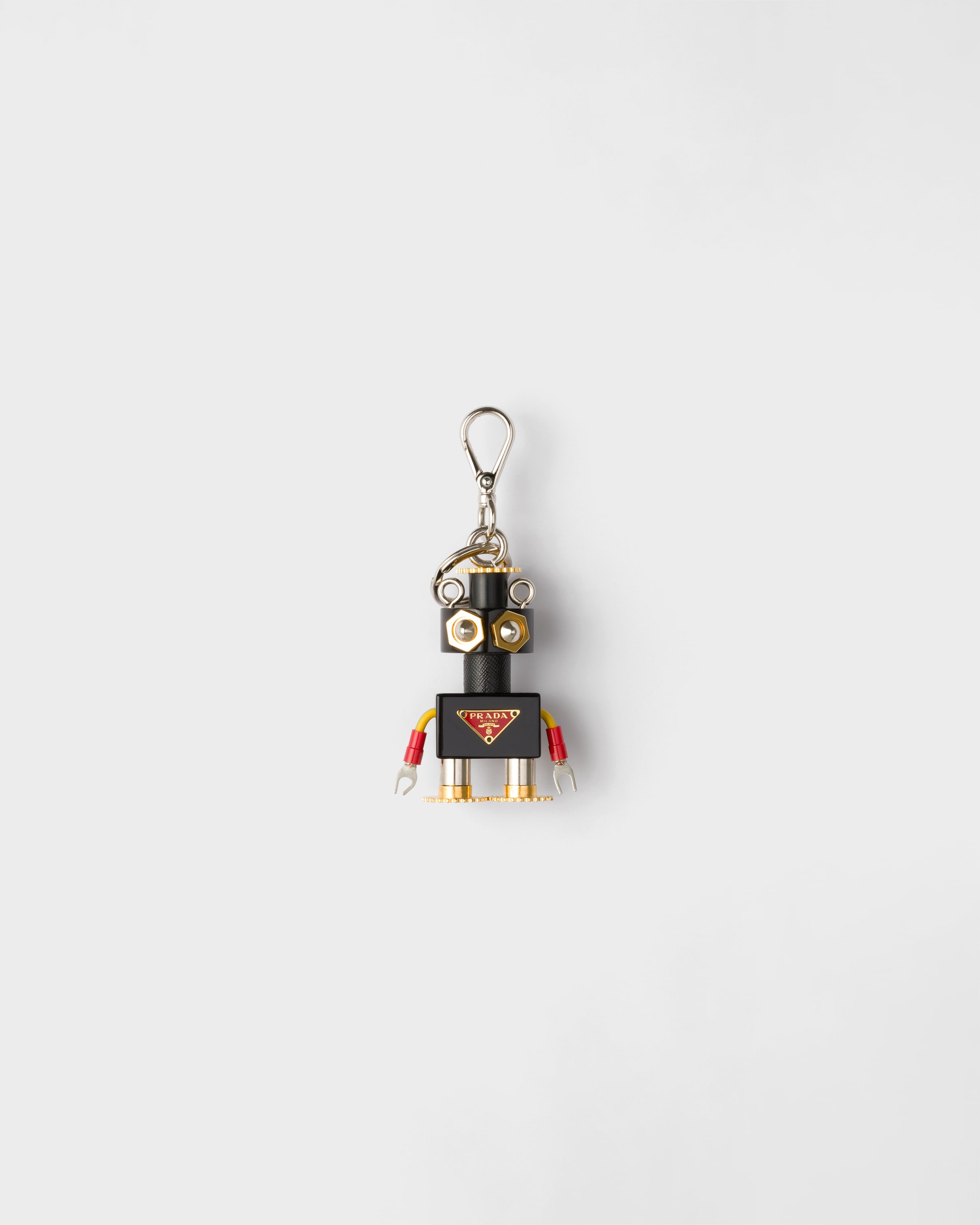 Black Robot Plexiglas And Saffiano Leather Keychain Charm | PRADA