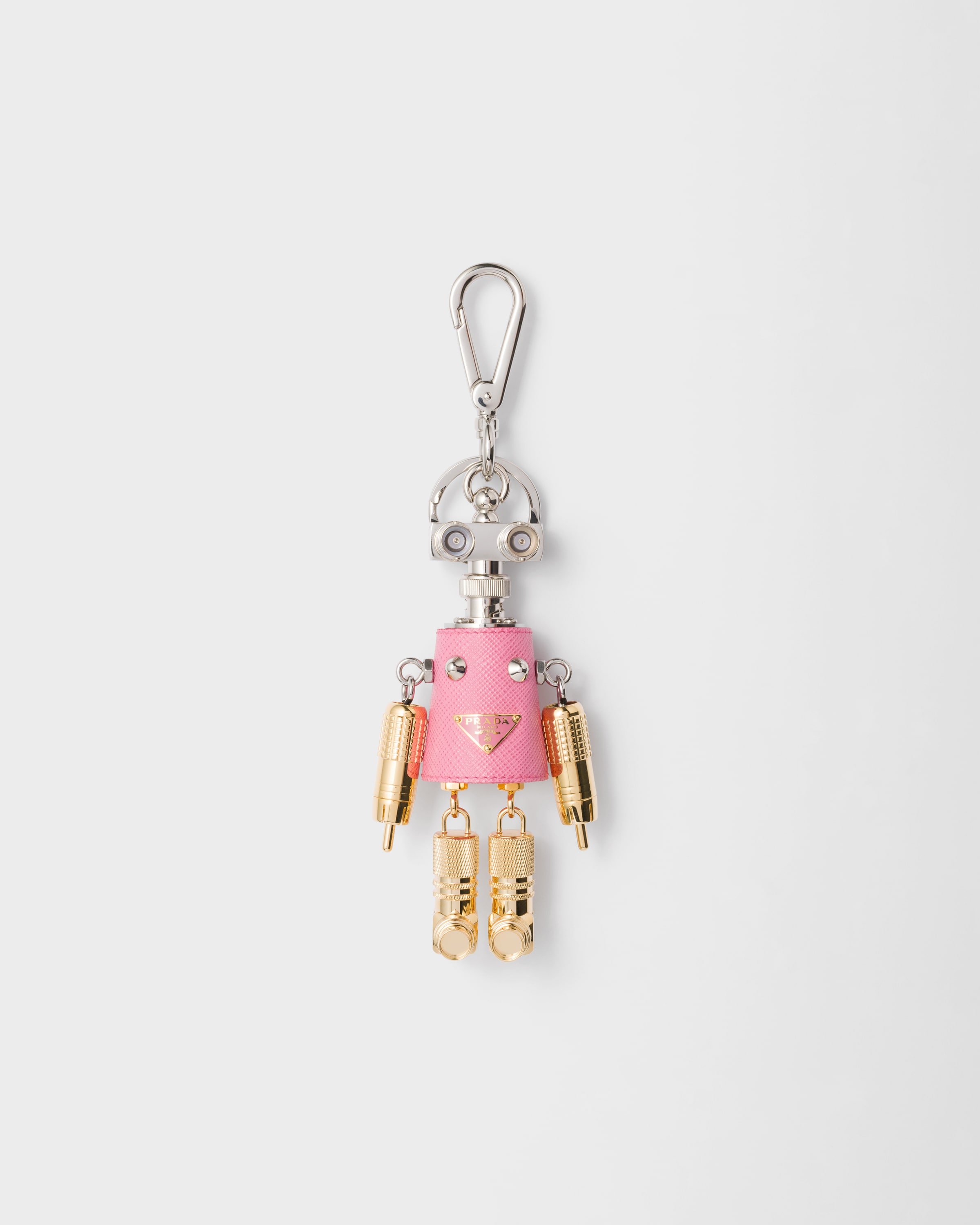 Begonia Pink Robot Saffiano Leather Key Ring Charm | PRADA