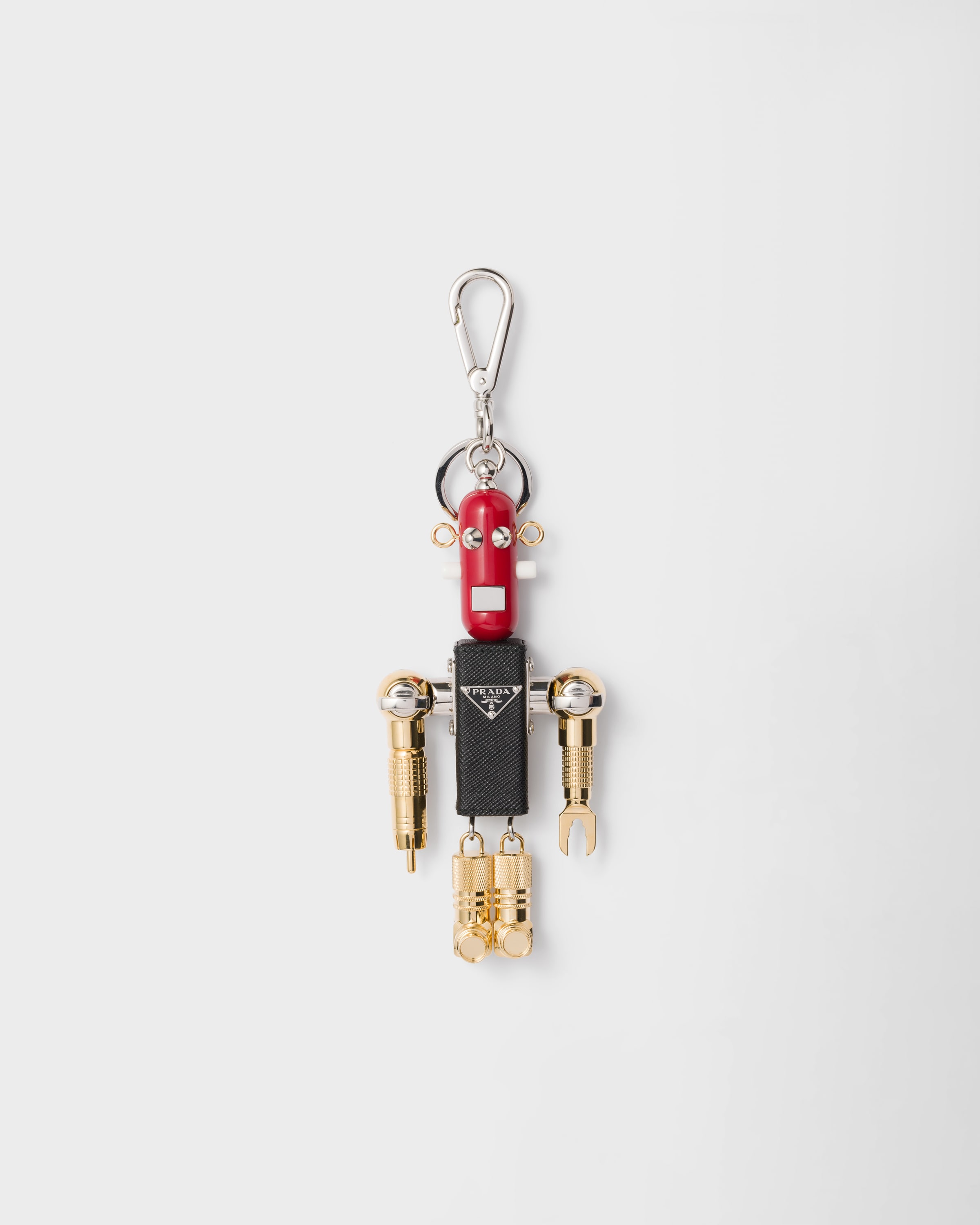 Black Robot Saffiano Leather Key Ring Charm | PRADA