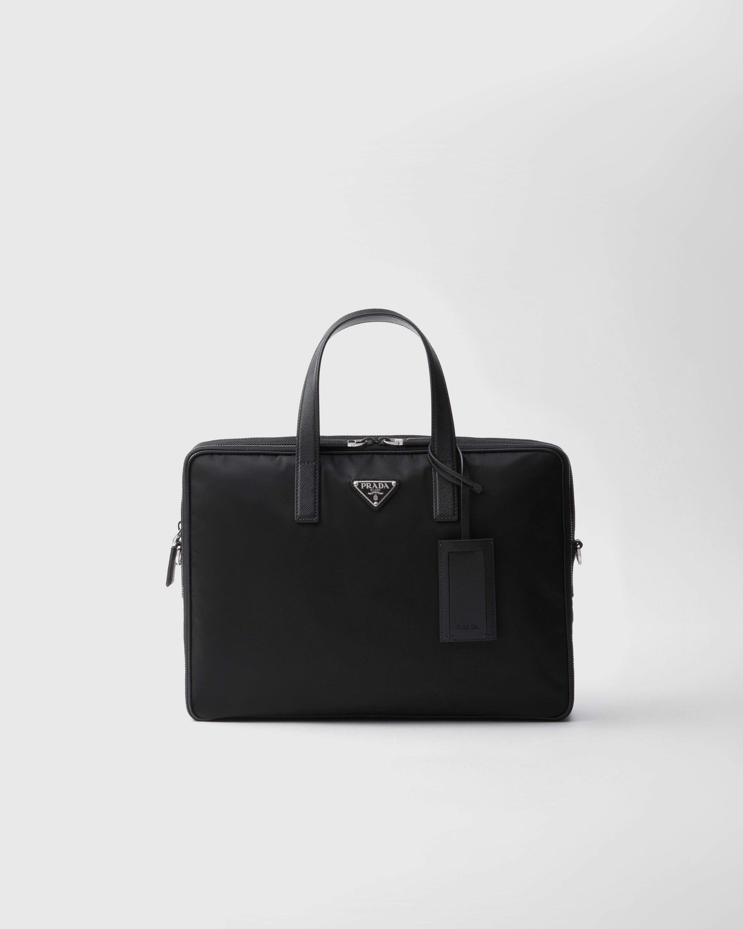 Black Re-nylon And Saffiano Leather Briefcase | PRADA