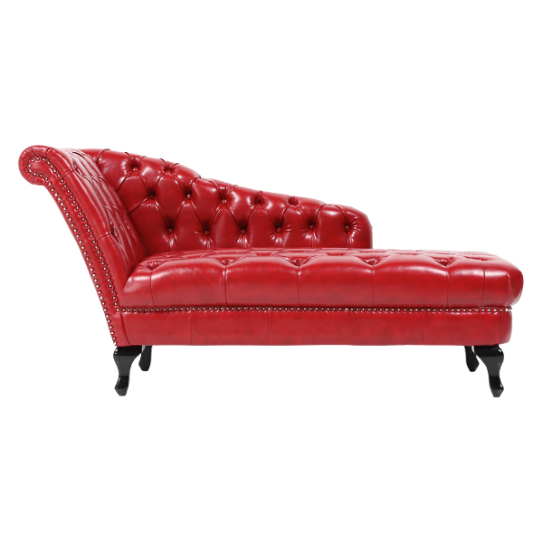 レッドPUレザーパンキッシュスタッズチェスターフィールドカウチソファ