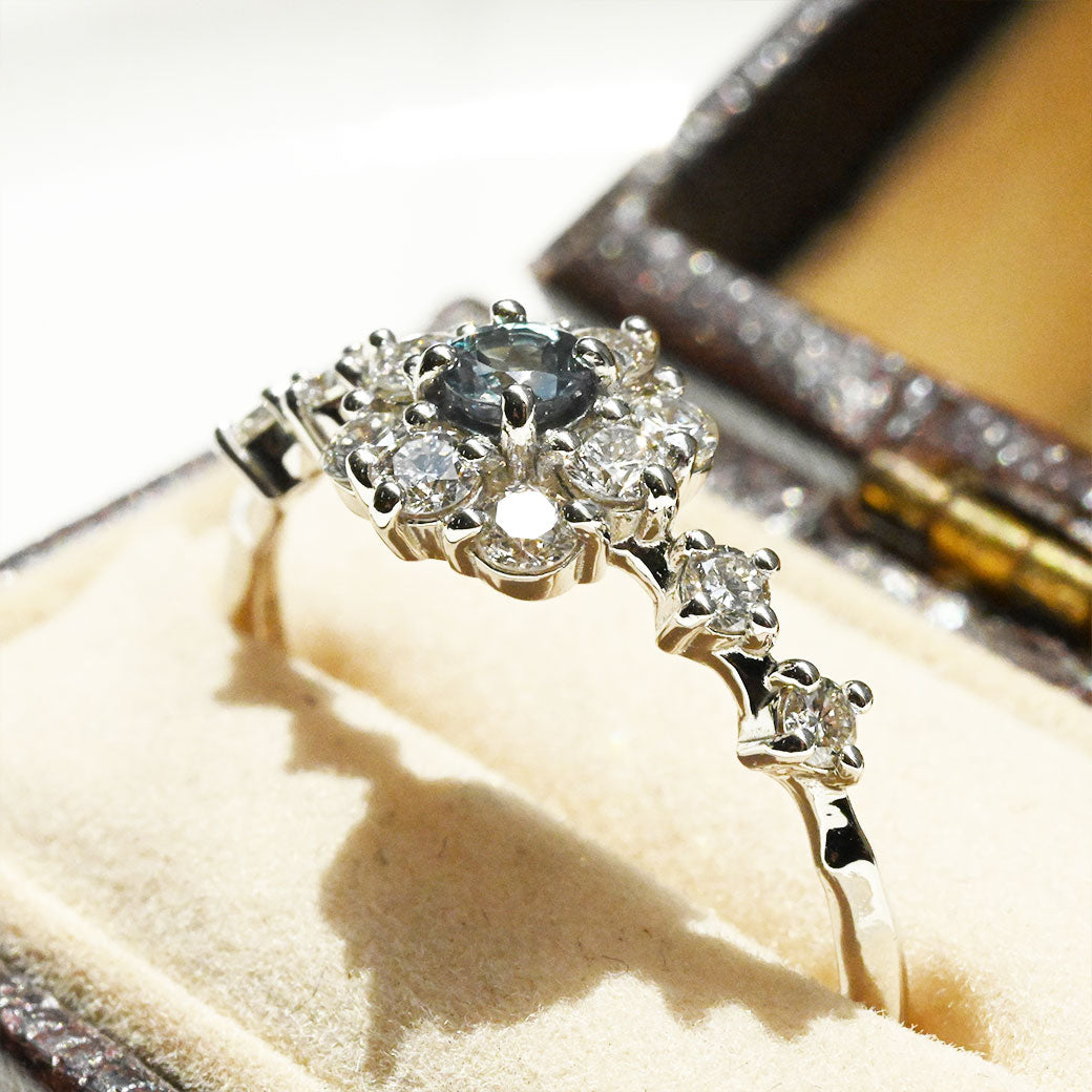 宝石鑑別書付き】Pt950 アレキサンドライト＆ダイヤモンド プラチナ950