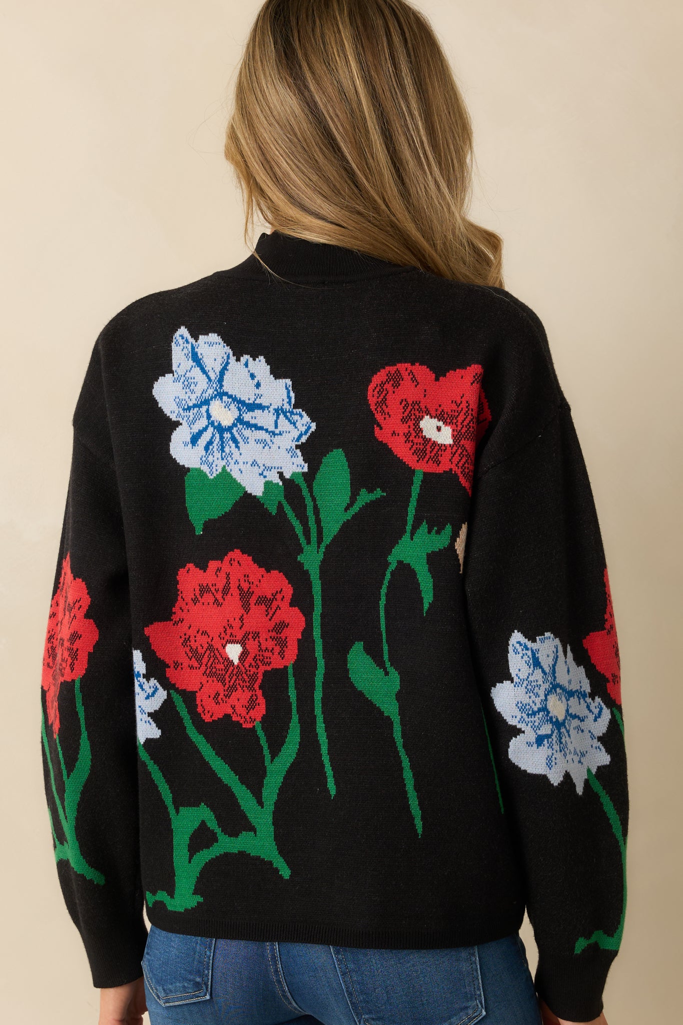 Black Multi Floral Knit Sweater - Women's Tops | Red Dress