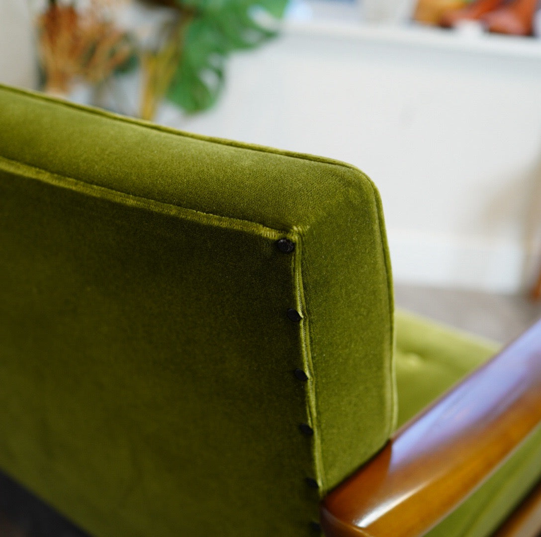 カリモク60 Kチェア 2シーターソファ モケットグリーン 中古 緑 レトロ