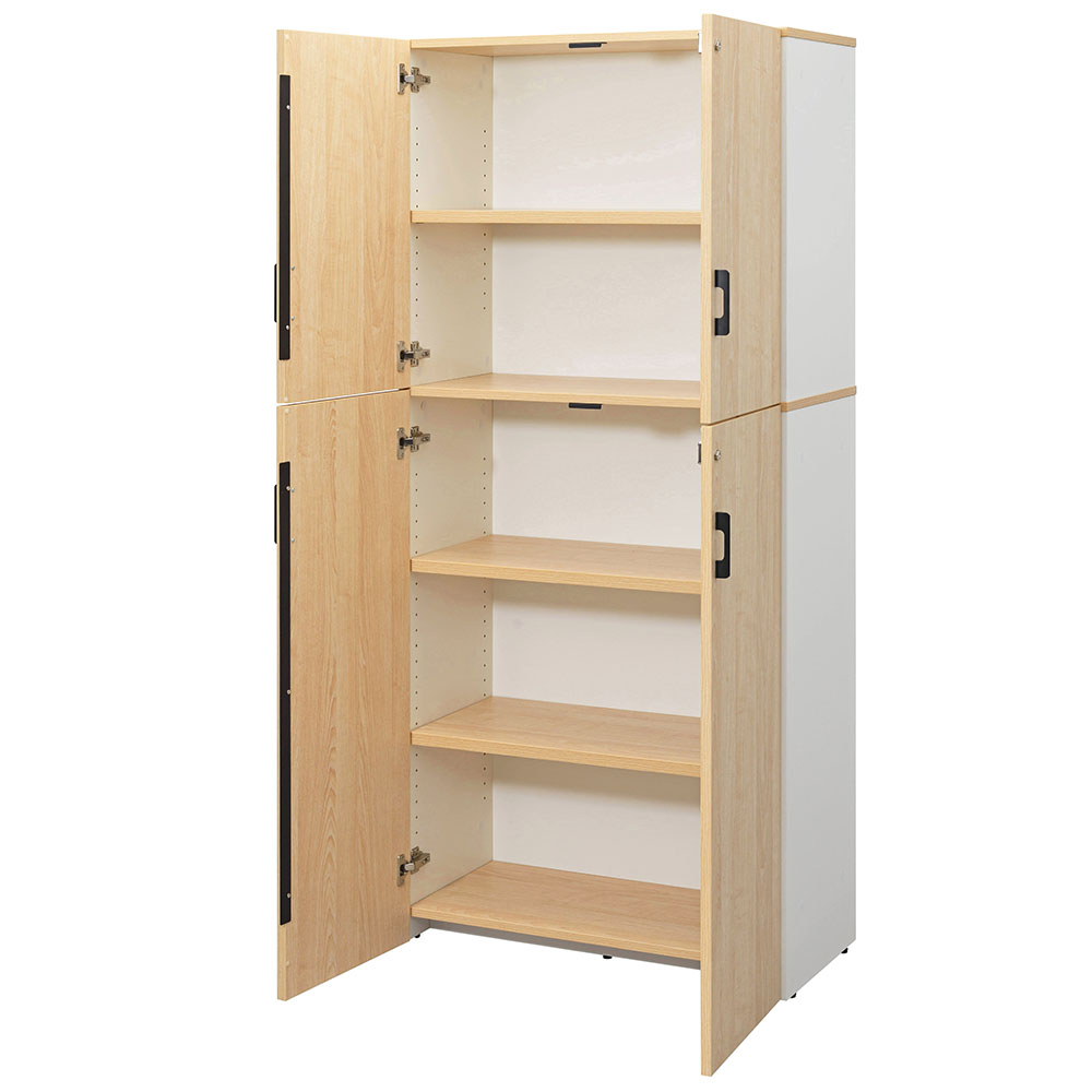 プラン木製シェルフ W800×H1850 ナチュラル×ホワイト 上下扉付き RFPS