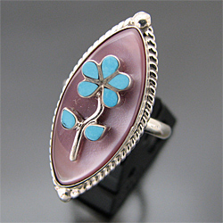 ZUNI/ズニ族 フラワー ピンクシェル インレイ リング 11号