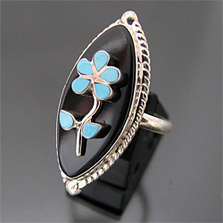 ZUNI/ズニ族 フラワー ピンクシェル インレイ リング 12号