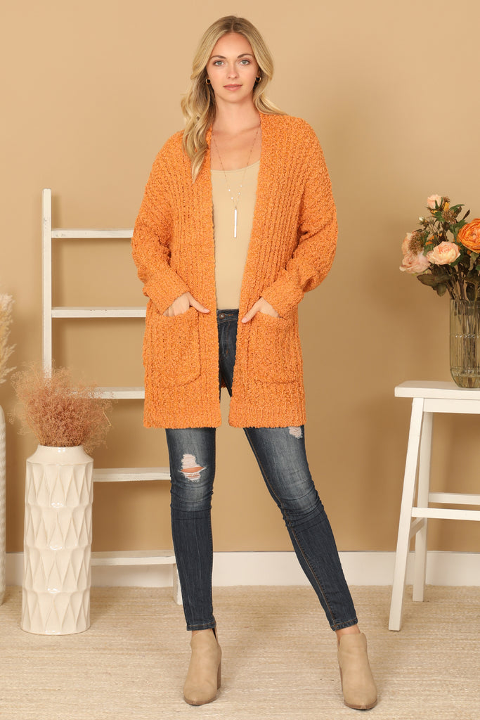 PLUS SIZE POPCORN FRONT POCKET OPEN CARDIGAN – Riah Fashion