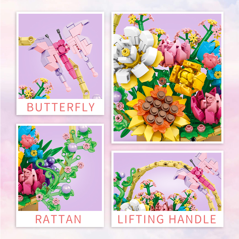 Flowers building decoration toys diy blossom flower basket kit