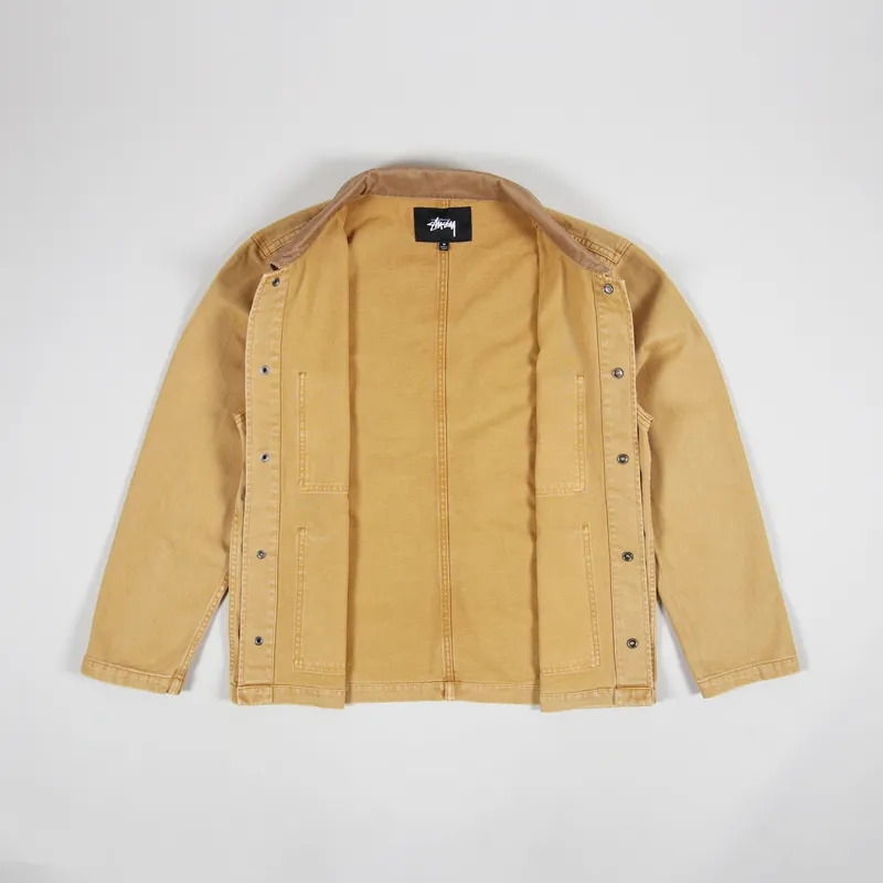 Stussy Tribe Mens Canvas Heavy Wash Chore Jacket Gold Yellow