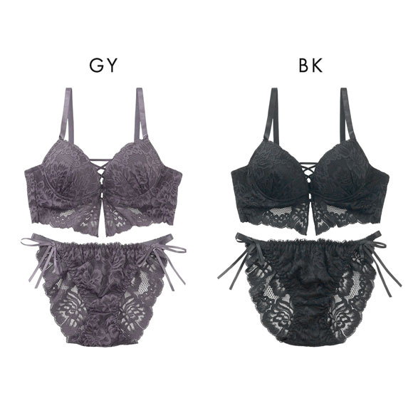 スパークス ビスチェ風モノトーンレースアップ ブラジャー ショーツ