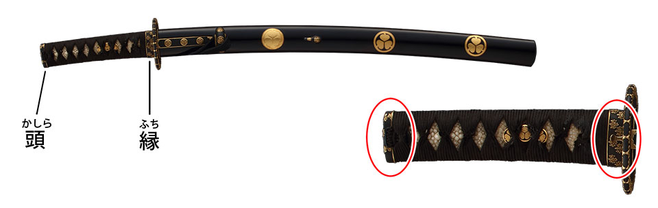 鉄地 金象嵌 栗形】 鞘 縁頭 目貫 pr3 縁頭 傘 刀装具