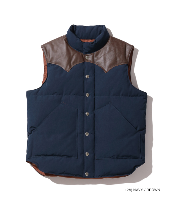 Lot No. SC15222 / LEATHER YOKE T/C DOWN VEST - SUGAR CANE