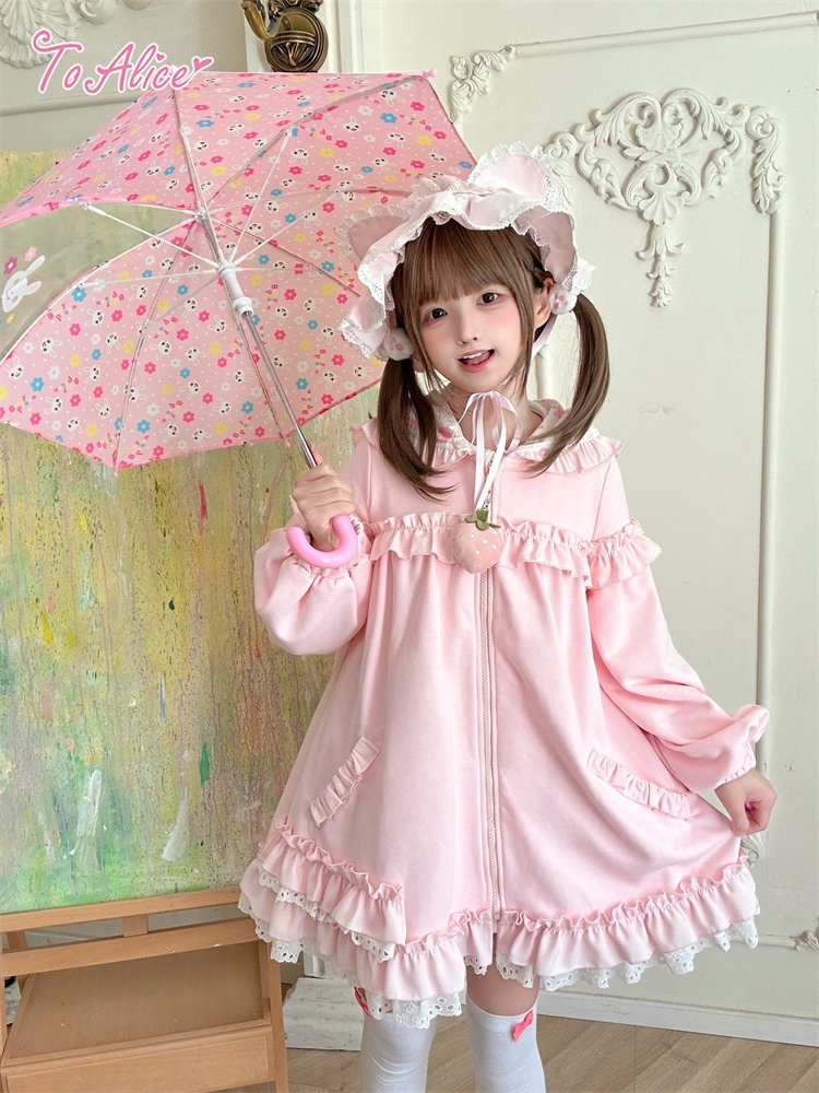 ToAlice】C8533 たれ耳フード付きいちごパーカー - To Alice